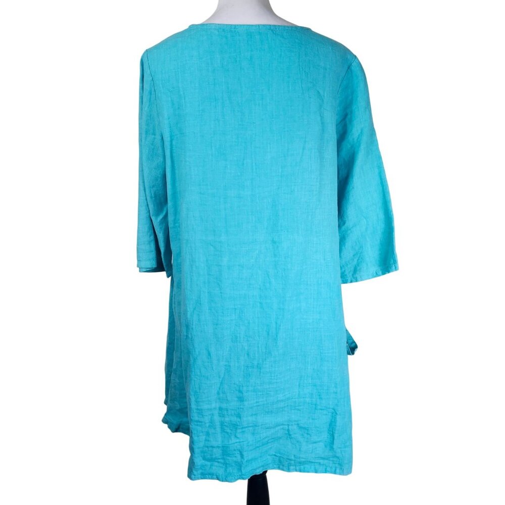 Bryn Walker Oversized‎ Linen Tunic M Turquoise Coastal Artsy Pocket Lagenlook - Picture 3 of 14